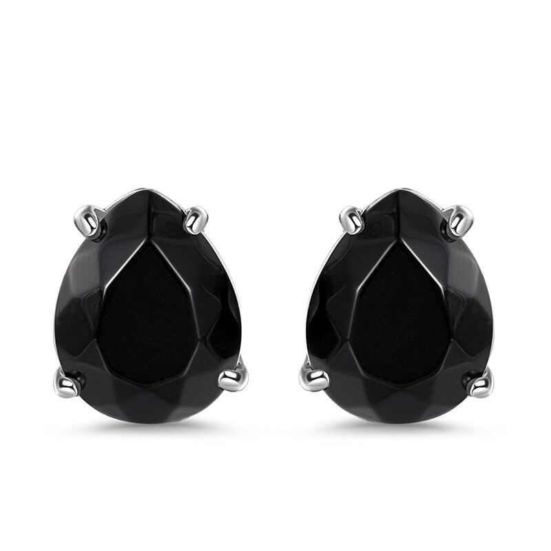 Jeulia "New Beginnings" Pear Shaped Natural Black Agate Stud Earrings