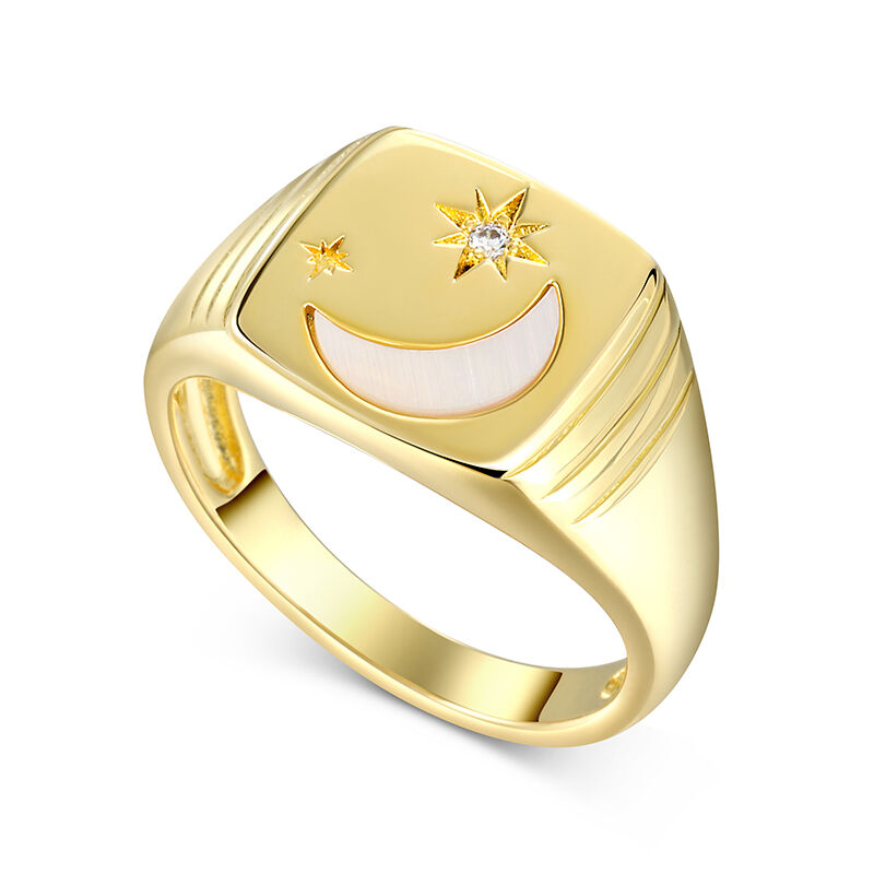 Jeulia Star and Moon Signet Sterling Silver Ring