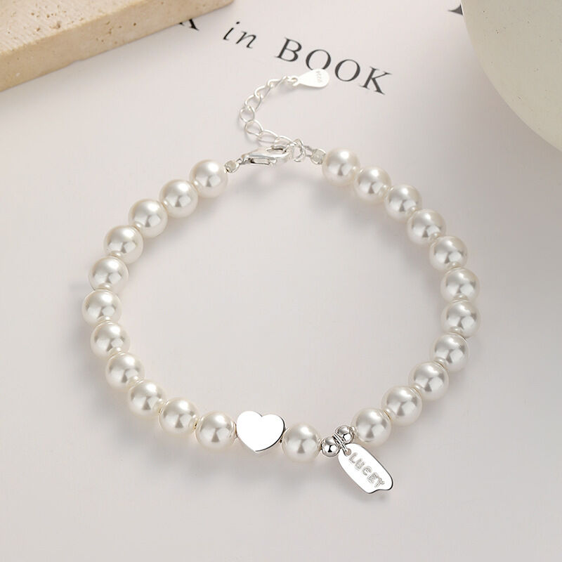 Jeulia Heart Design White Pearl Sterling Silver Bracelet