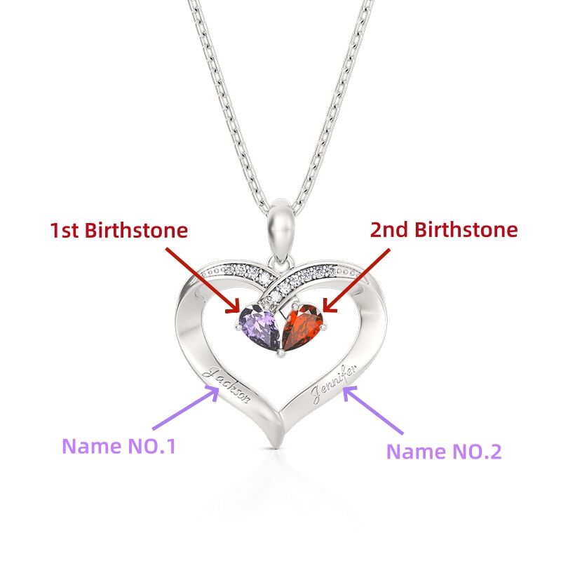 Jeulia Twee Harten Gepersonaliseerde Ketting met Naamgravure en Geboortesteen