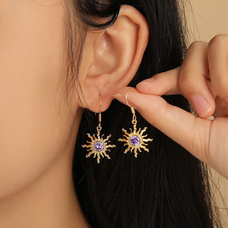 Jeulia Pendientes de Moda de Oro con Piedra de Amatista Bohemia