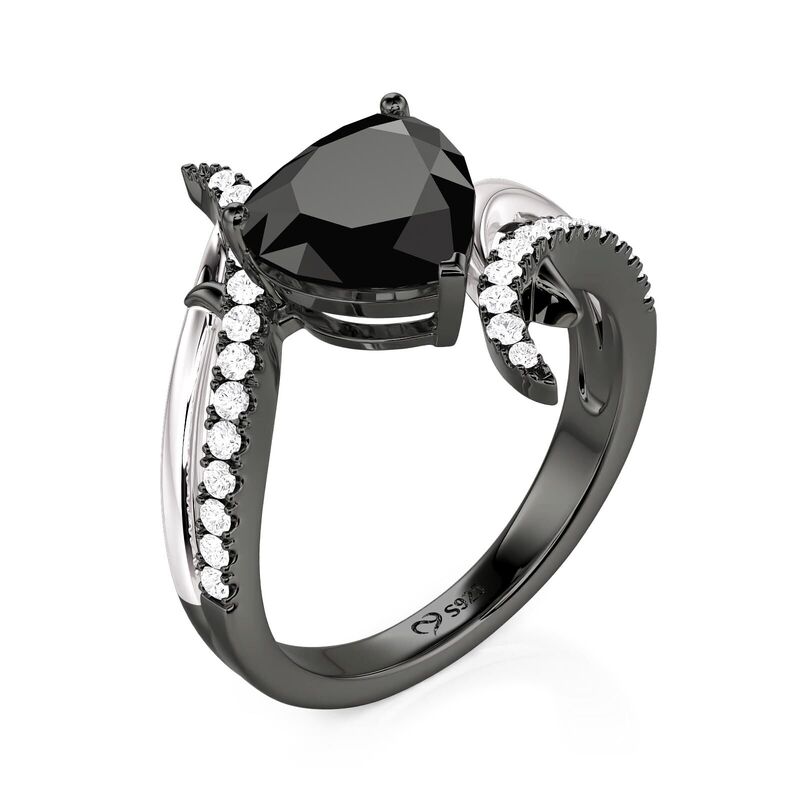 Jeulia Two Tone Bypass Black Heart Ring Sterling Silver