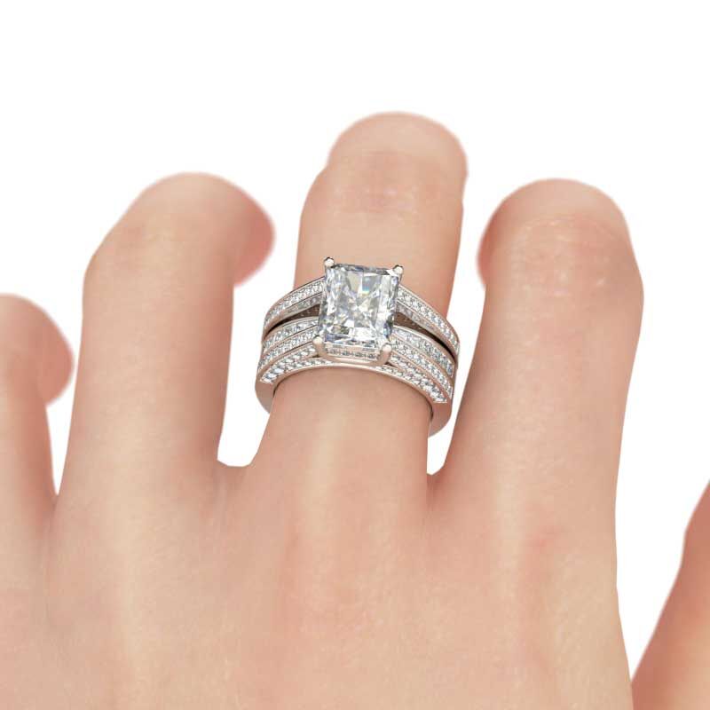 Jeulia Simple Radiant Cut Sterling Silver Ring Set