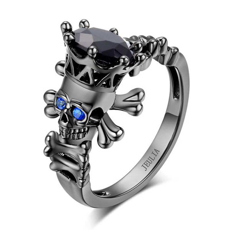 Jeulia Round Cut Sterling Silver Skull Ring