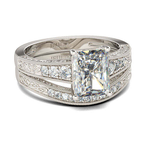 Jeulia Milgrain Radiant Cut Sterling Silver Ring Set