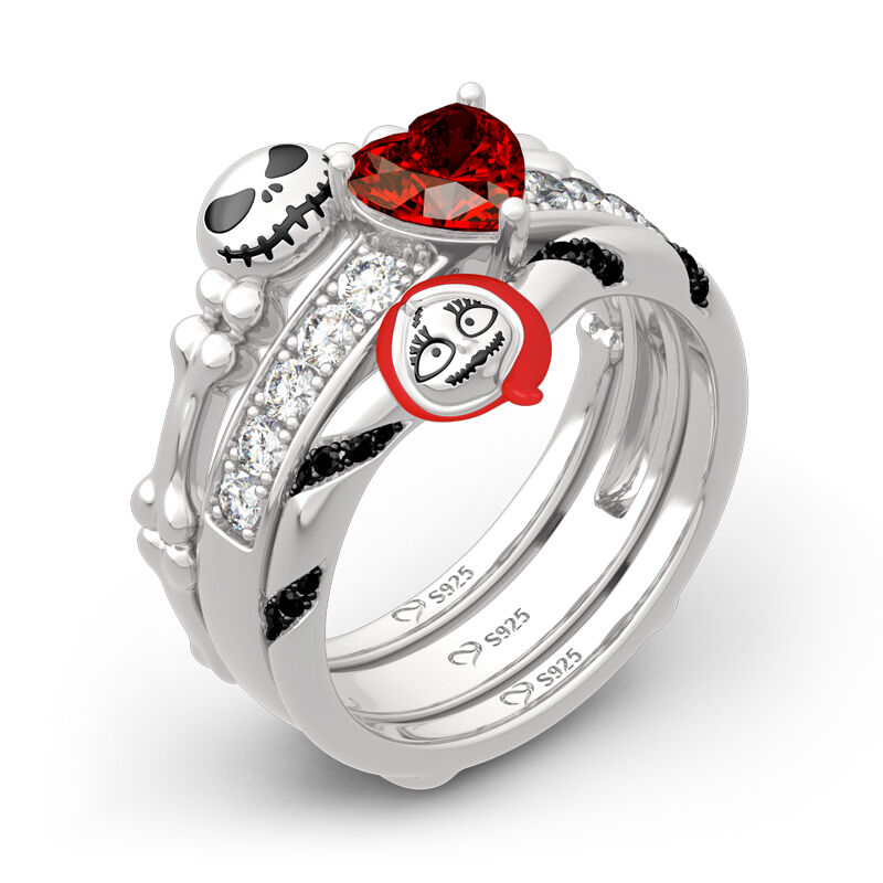 Jeulia "Skull Couple" Heart Cut Sterling Silver Enhancer Ring Set