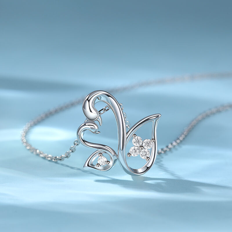 Jeulia "Graceful love" Swan Design Sterling Silver Necklace