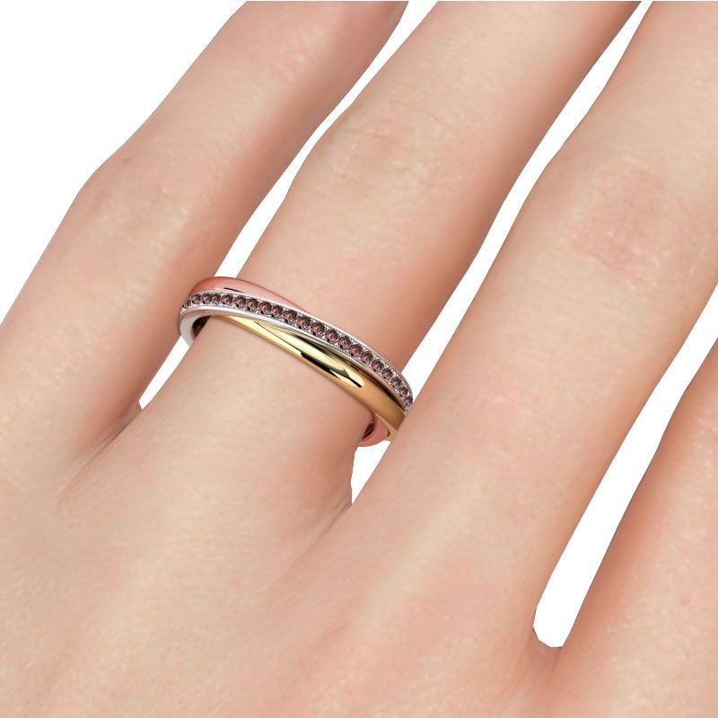 Three Tone Round Cut Sterling Silver Women's Band