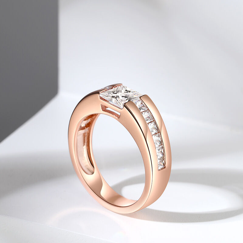 Jeulia Cool Princess Cut Men's Wedding Ring Rose Gold