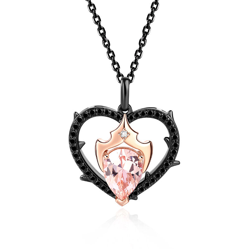 Jeulia Classic Pink Pear Cut Black Heart Necklace Sterling Silver