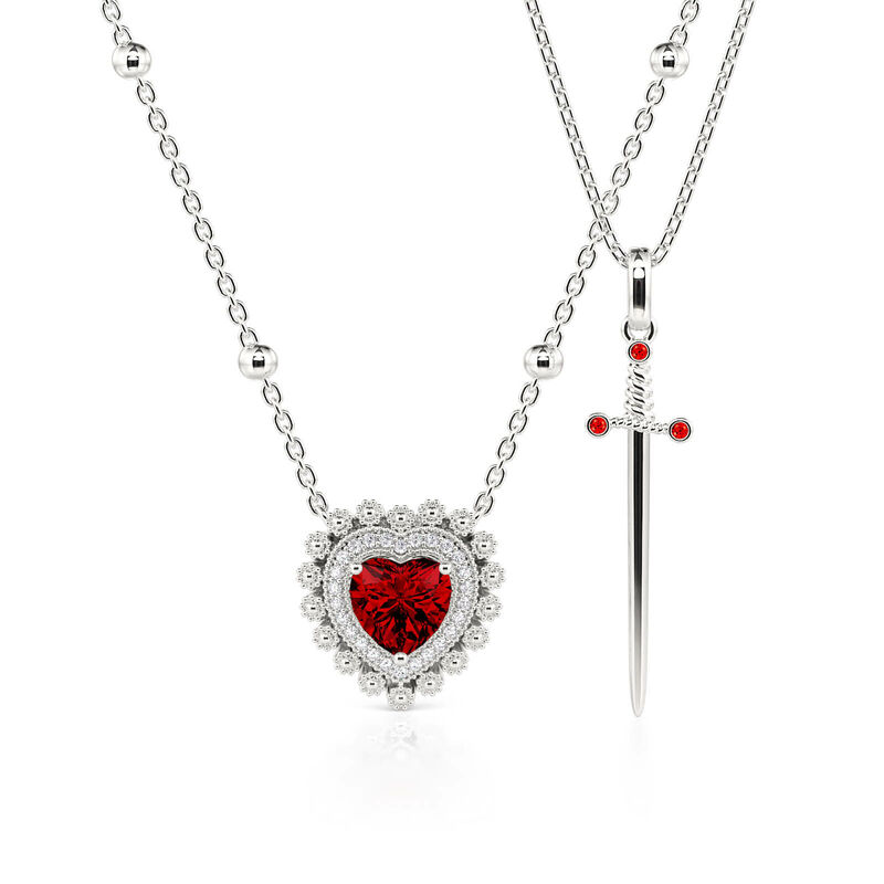 Jeulia "Sword Couples" Rubin Hjärta Halsband