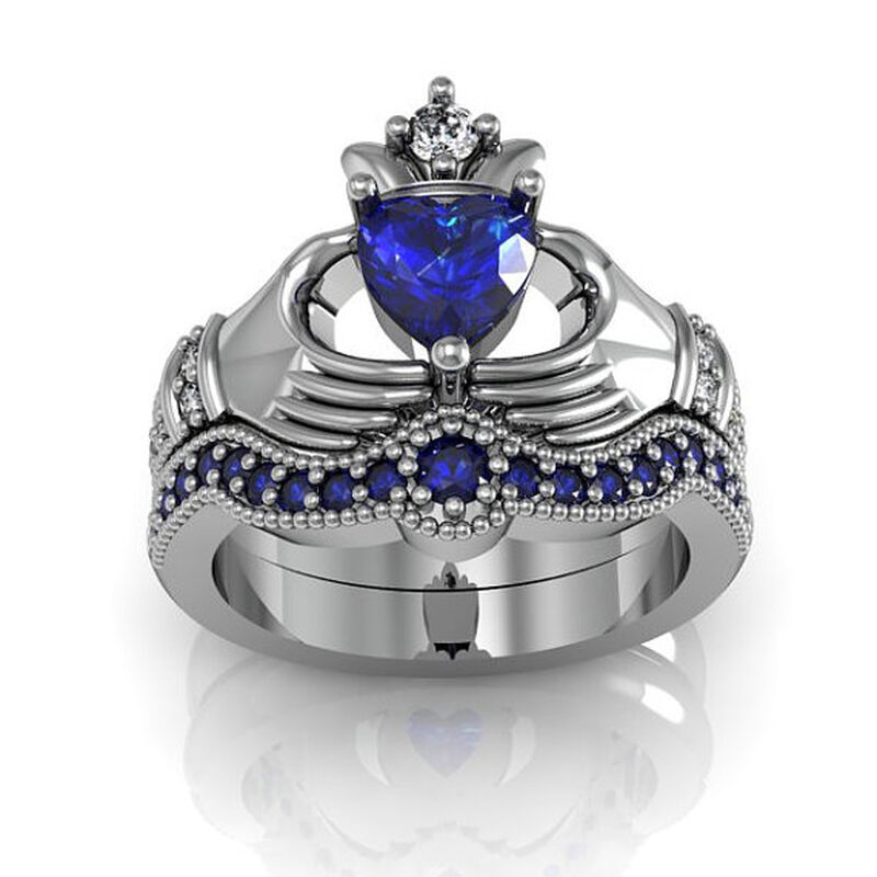Jeulia Claddagh Heart Cut Sterling Silver Ring