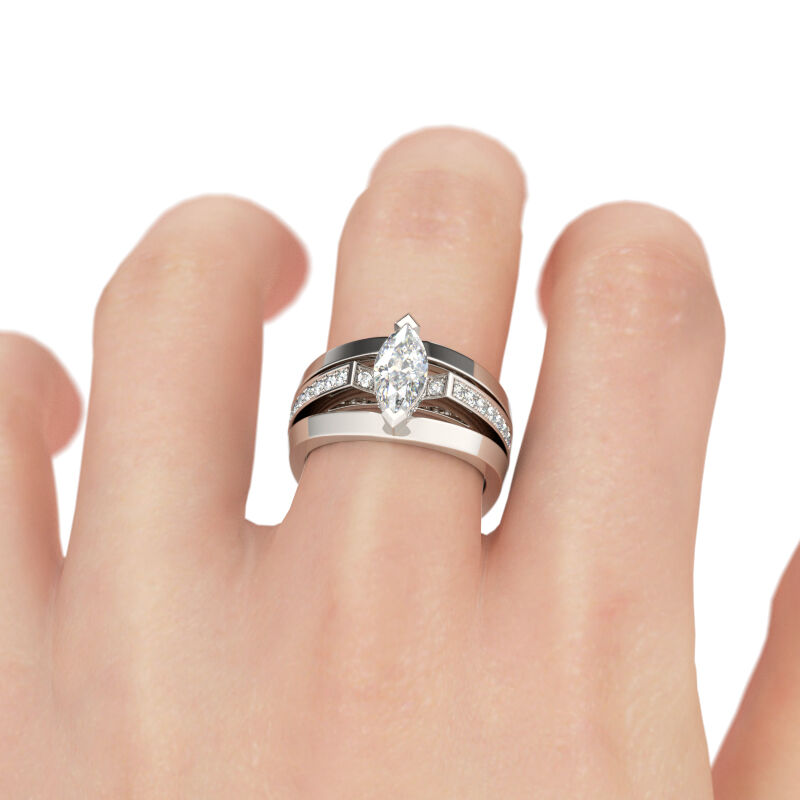 Jeulia Simple Marquise Cut Sterling Silver Ring Set