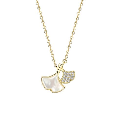 Jeulia "Golden Autumn" Ginkgo Leaves Sterling Silver Necklace