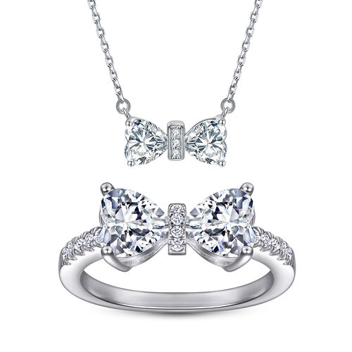 Jeulia Bowknot Heart Cut Sterling Silver Jewelry Set