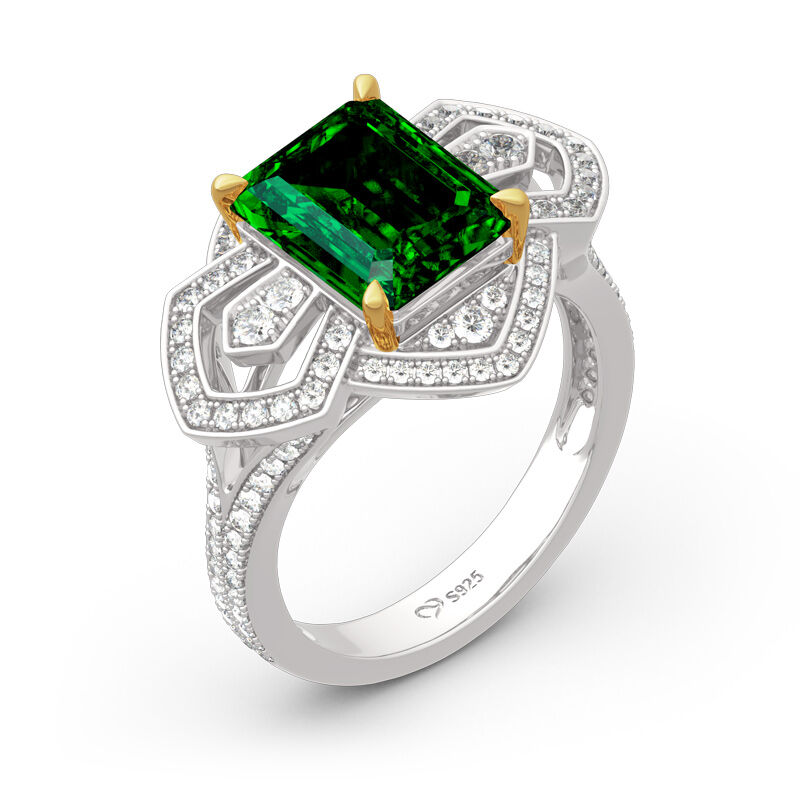 Jeulia Vintage Emerald Cut Sterling Silver Ring