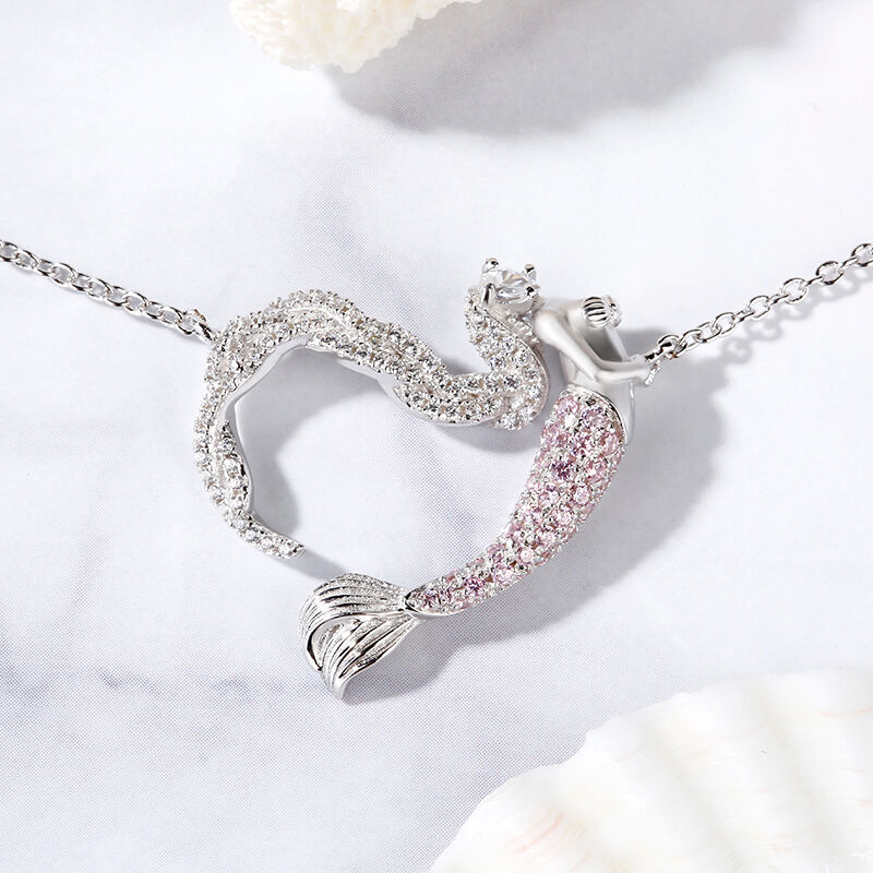 Jeulia "Ocean's Light" Sterling Silver Mermaid Gift Necklace for Valentine's Day