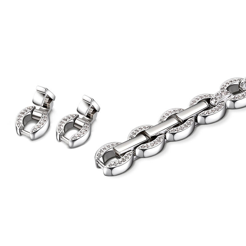 Jeulia "Dazzling Brilliance" Round Case Quartz Watch with Chain Bracelet Strap