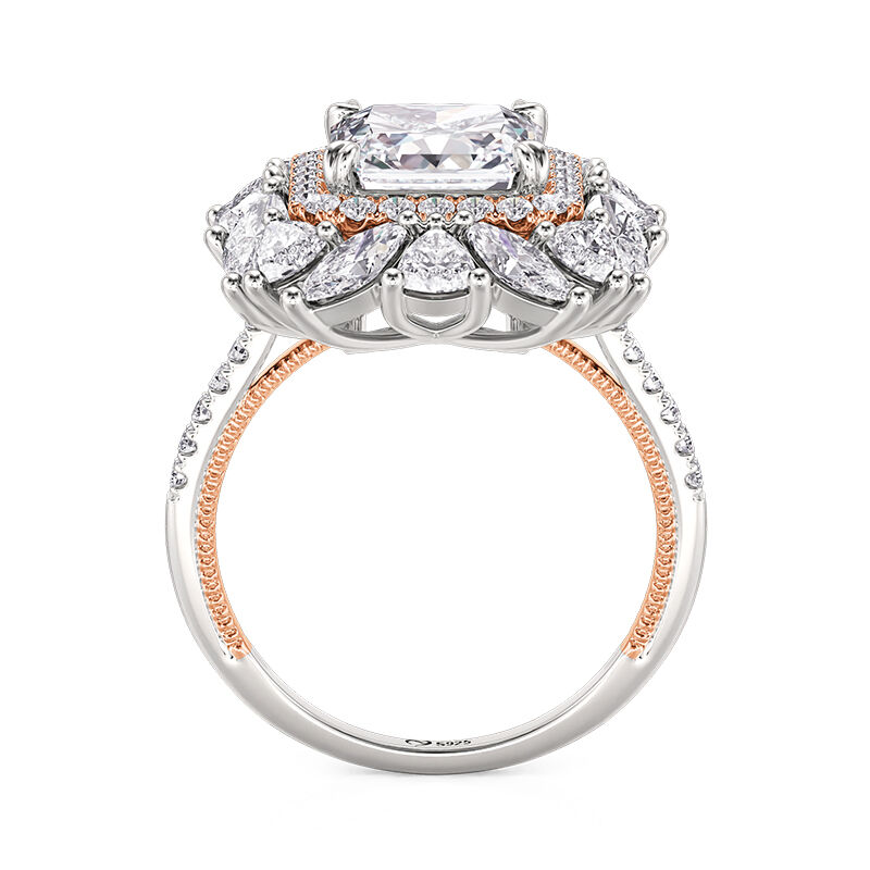 Jeulia Irregular Double Halo Two Tone Engagement Ring Radiant Cut