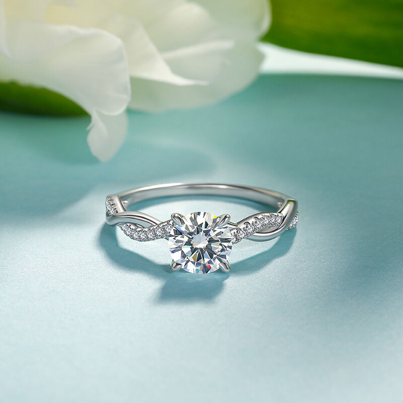Jeulia Twist Round Cut Sterling Silver Ring