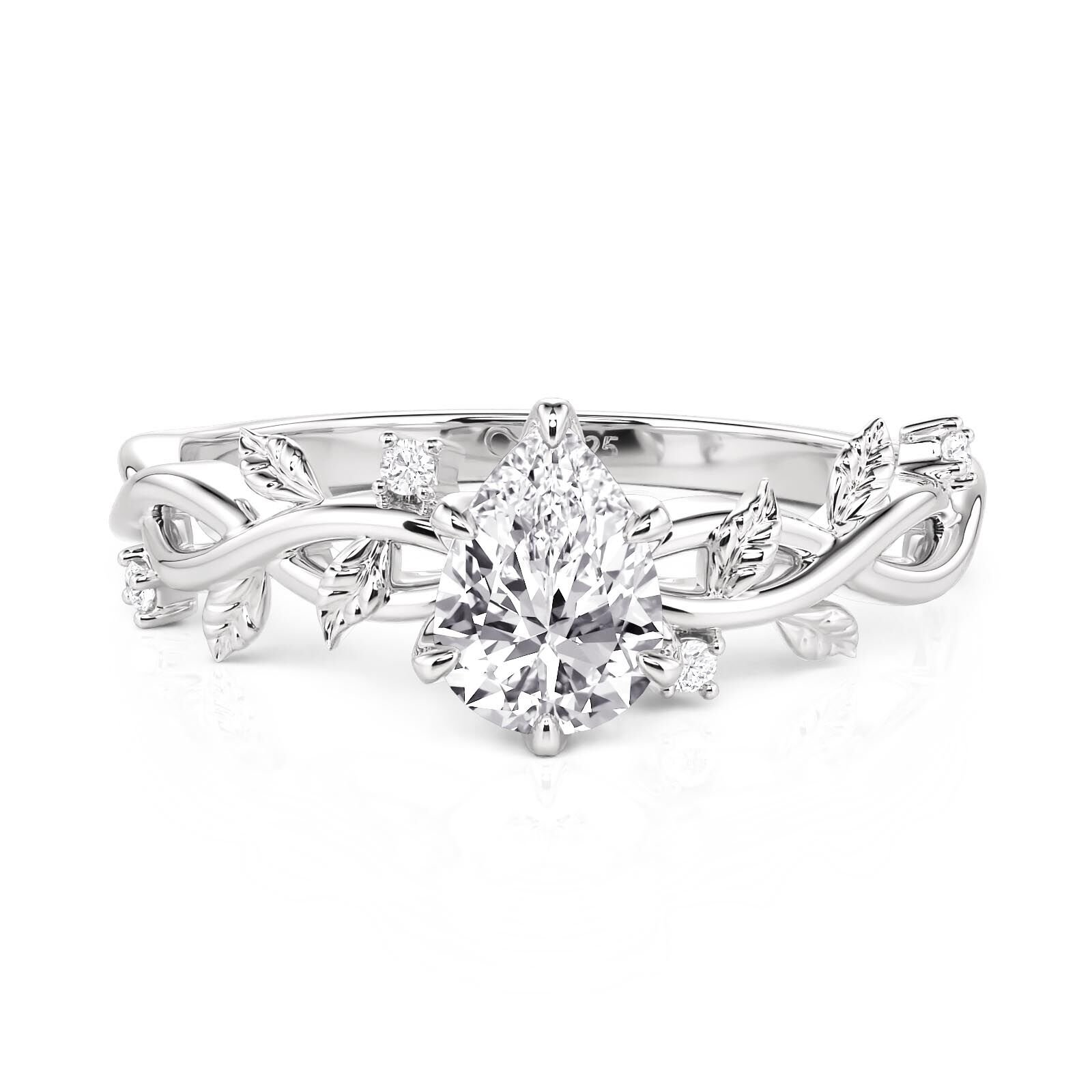 Jeulia Pear Cut Engagement Ring with Vine Leaf Band