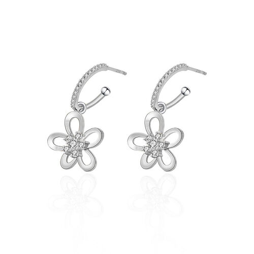 Jeulia Flower Round Cut Sterling Silver Drop Earrings