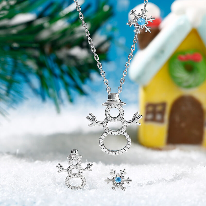 Jeulia Ensemble de bijoux Joyeux Noël Bonhomme de neige et Flocon de neige Design en Argent Sterling