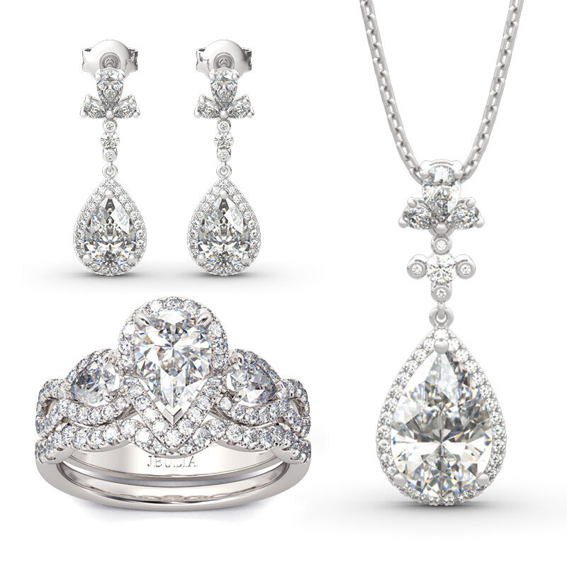 Jeulia Halo Pear Cut Sterling Silver Jewelry Set