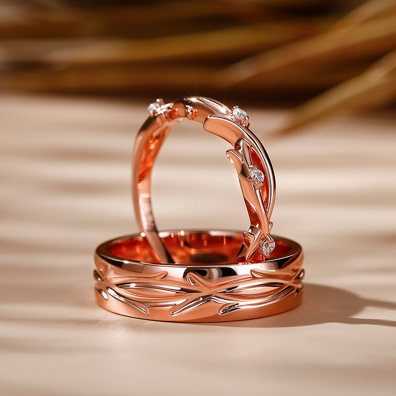 Jeulia Branch Design Sterling Silver Couple Rings