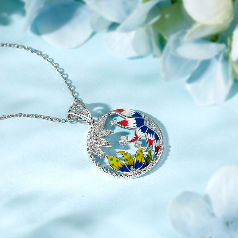 Jeulia Conjunto de Joyas de Plata de Ley Esmaltadas con Flores