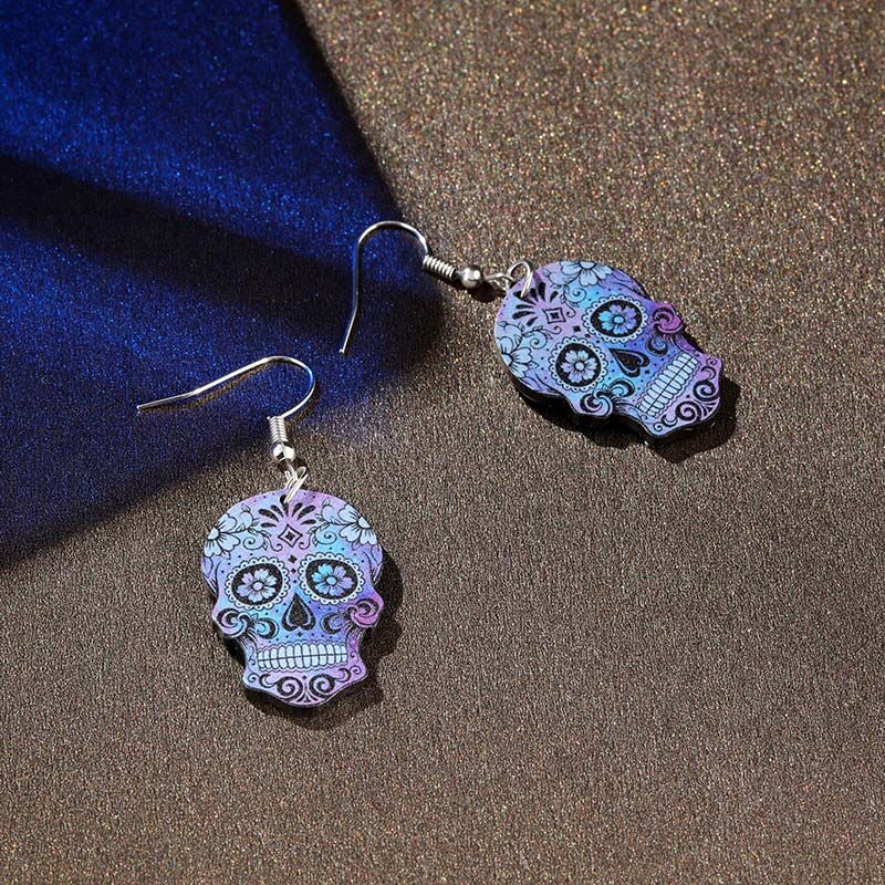 Jeulia "Bloom in Death" Sugar Skull Acrylic Drop Earrings