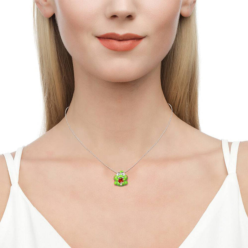 Jeulia Hug Me "Feed with Candy" Green Monster Heart Cut Sterling Silver Necklace