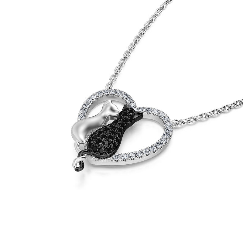 Jeulia Collar de Amor con Pareja Gatos Plata de Ley