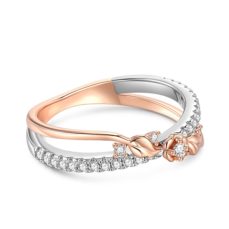 Jeulia Kreuz Entwurf Rose Gold Zwei-Ton-Clashing Blume Ring Sterling Silber