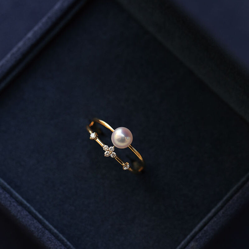 Jeulia Anillo Simple de Plata de Ley con Perlas de Vástago Dividido