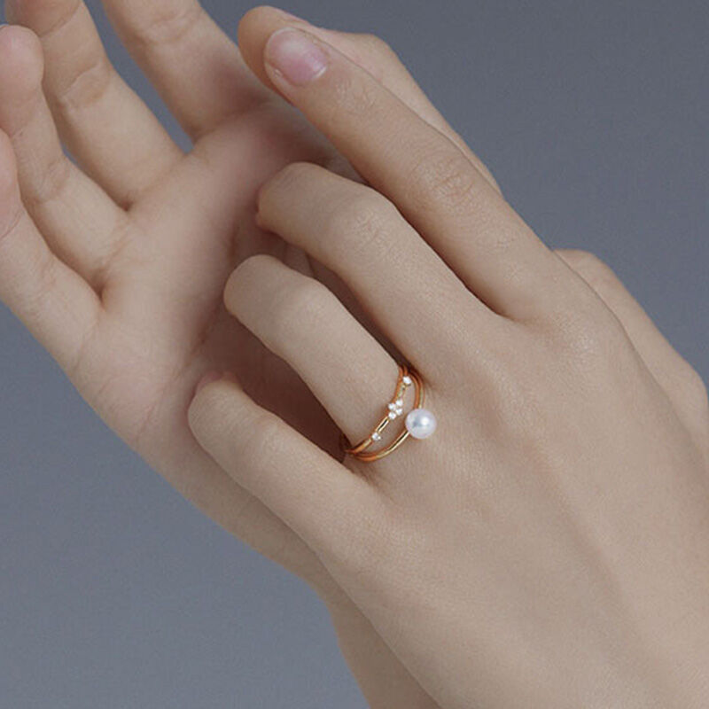 Jeulia Anillo Simple de Plata de Ley con Perlas de Vástago Dividido