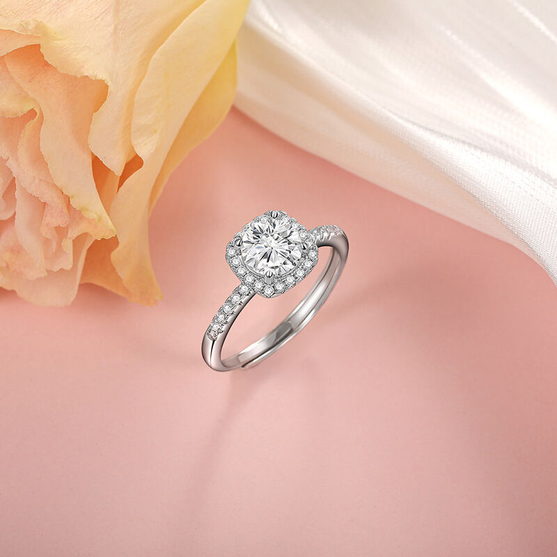 Jeulia Round Halo Engagement Ring Half Eternity Pave Setting Sterling Silver