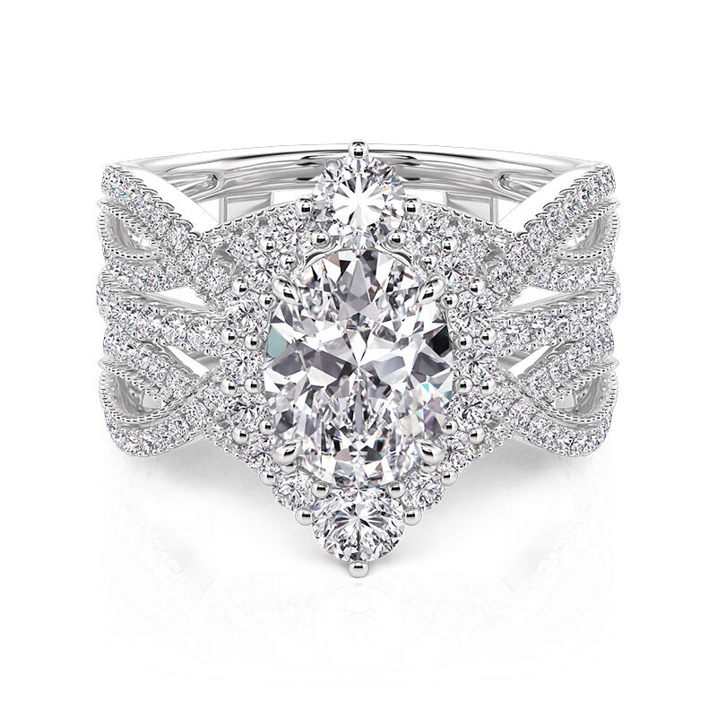 Jeulia Juego de Anillos de Novia Intercambiables Vintage con Halo y Diseño Torcido de Plata de Ley
