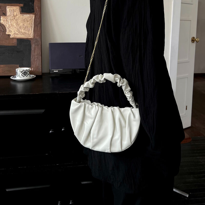 Jeulia Cream Cloud Bag Iconic Soft Leather Bag with Scrunched Top Handle