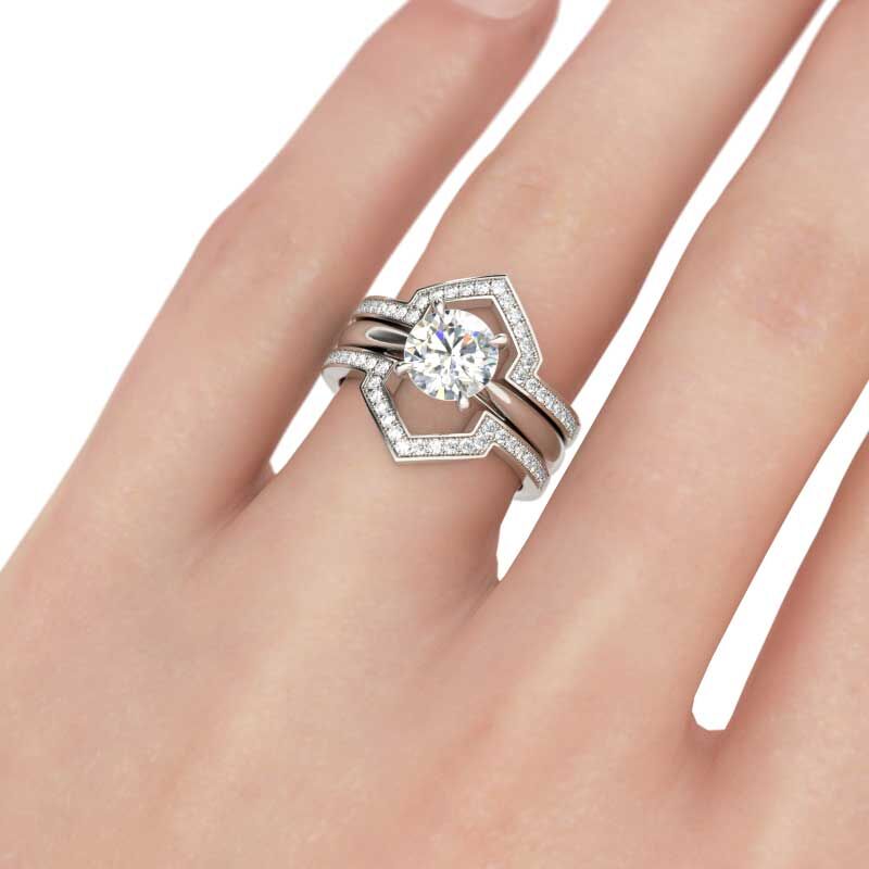Jeulia Terno De Anillos De Talla Redonda En Plata De Ley