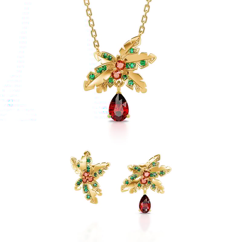 Jeulia "Everlasting Mistletoe" Pear Cut Sterling Silver Jewelry Set