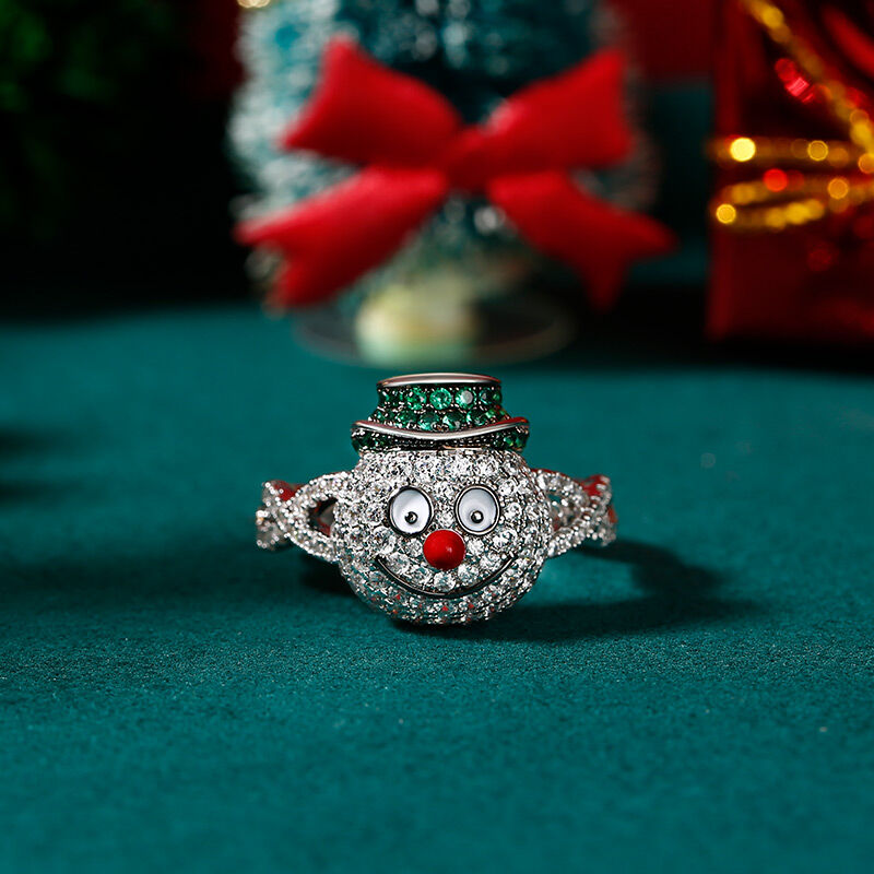Jeulia "Merry Christmas" Snowman Design Sterling Silver Ring
