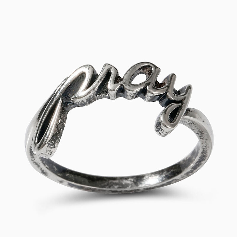 Jeulia "Pray" Letter Sterling Silver Ring
