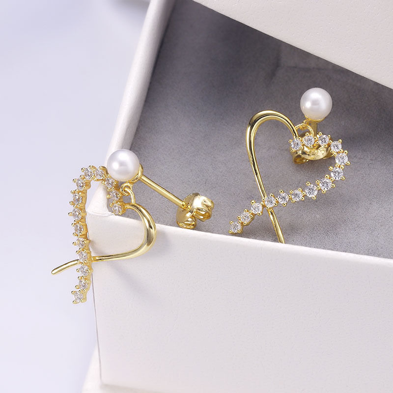 Jeulia Heart Design Pearl Sterling Silver Earrings