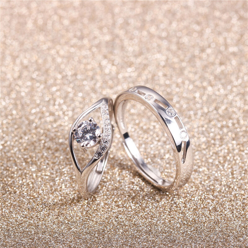 Jeulia Classic Round Cut Sterling Silver Adjustable Couple Rings