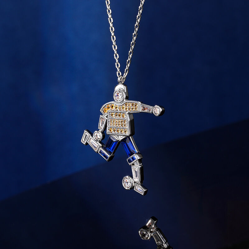 Jeulia "Score A Goal" Football  Athlete Design Sterling Silver Necklace