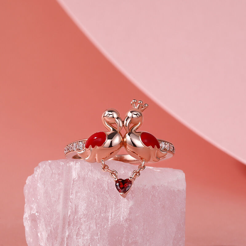 Jeulia "Amour doux" Ensemble de bijoux Couple de flamants roses Argent Sterling
