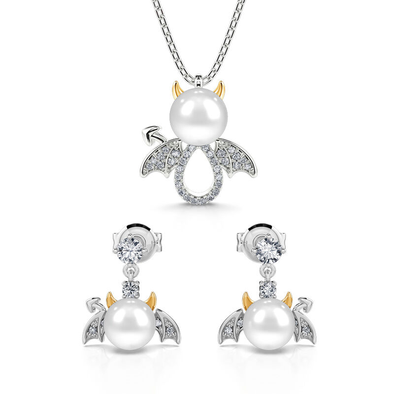 Jeulia "Little Demon" Cultured Pearl Sterling Silver Jewelry Set
