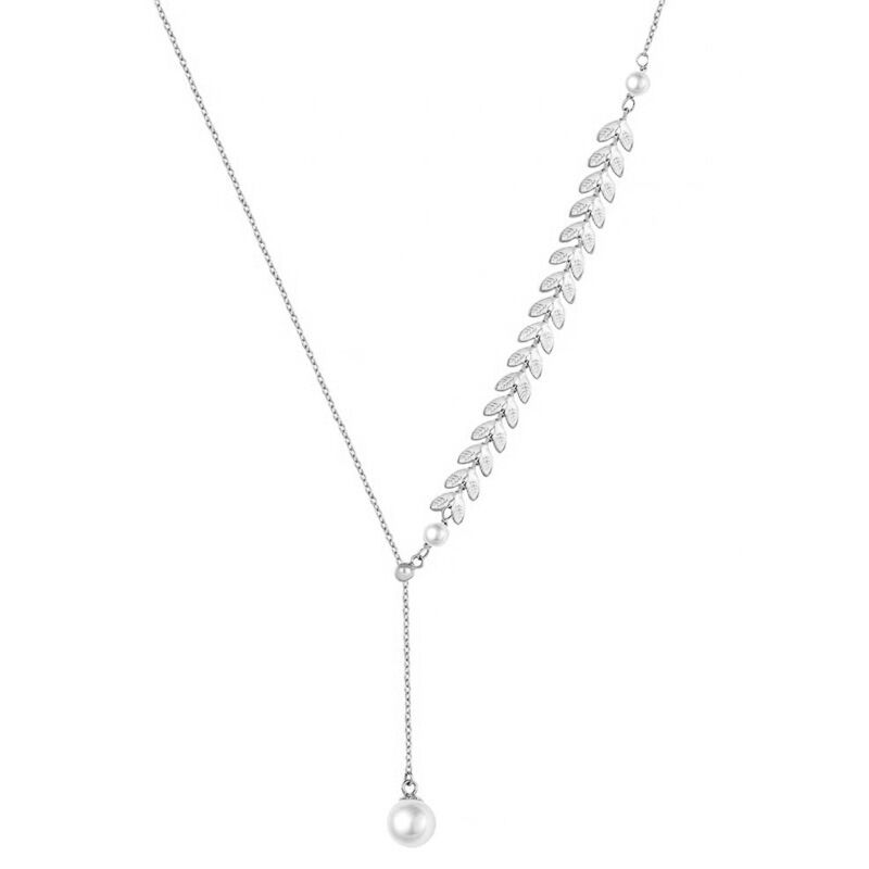 Jeulia Wheat Ear Cultured Pearl Sterling Silver Necklace