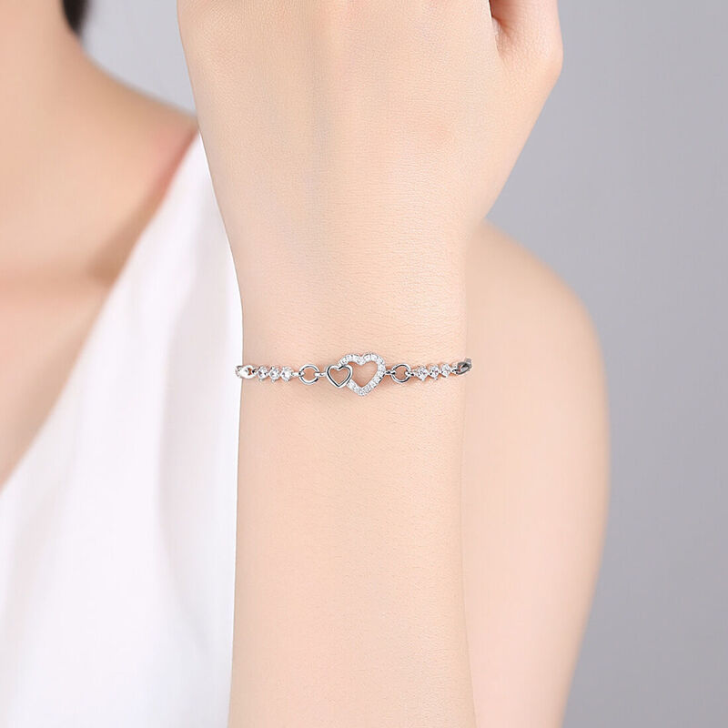 Jeulia Pulsera De Plata Esterlina 925 Dulce Corazón Simple